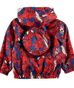 Boys spiderman rain jacket from the back showing pocket